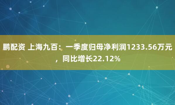 鹏配资 上海九百：一季度归母净利润1233.56万元，同比增长22.12%