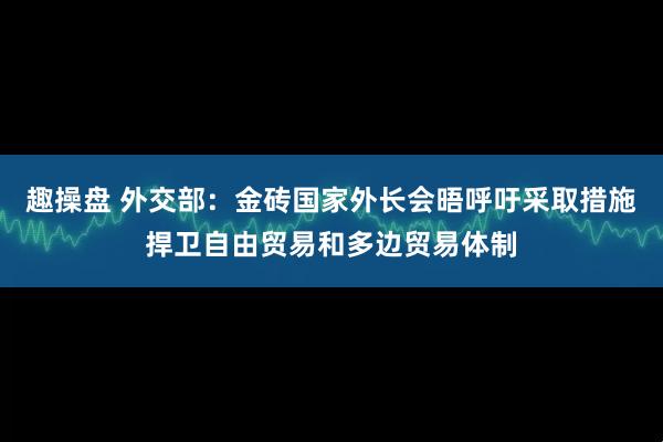 趣操盘 外交部：金砖国家外长会晤呼吁采取措施捍卫自由贸易和多边贸易体制
